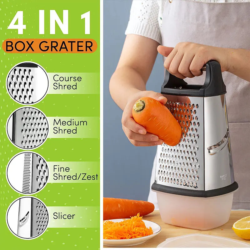 4-Sided Stainless Steel Box Grater with Container