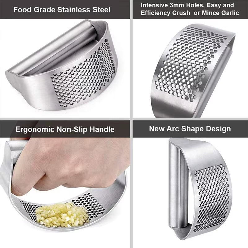 Professional Stainless Steel Garlic Press — Easy Squeeze Design